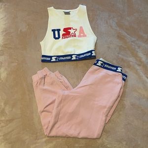 Zara Starter Pink Joggers and Crop Top Set Large New